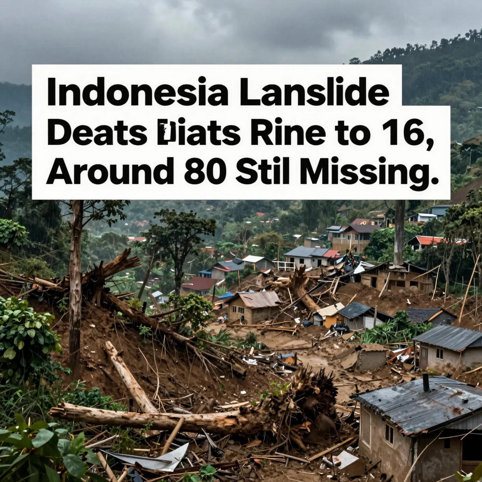 Indonesia Landslide Deaths Rise to 16, Around 80 Still Missing