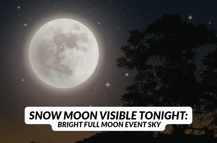 Snow Moon Visible Tonight: Bright Full Moon Event Sky