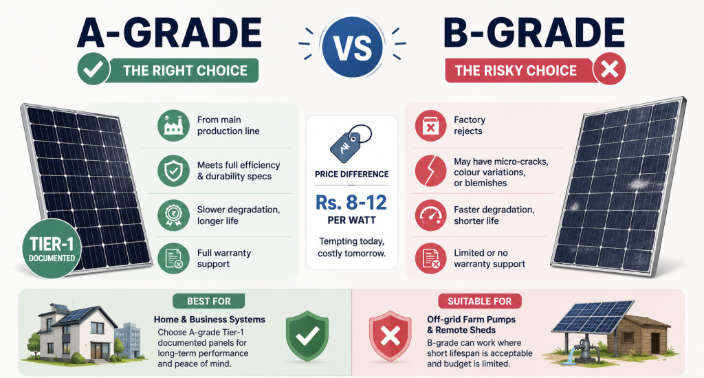 A-grade vs B-grade solar panels