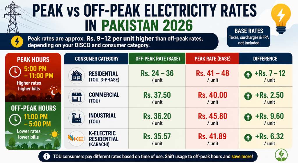 Peak vs off-peak electricity rates in Pakistan