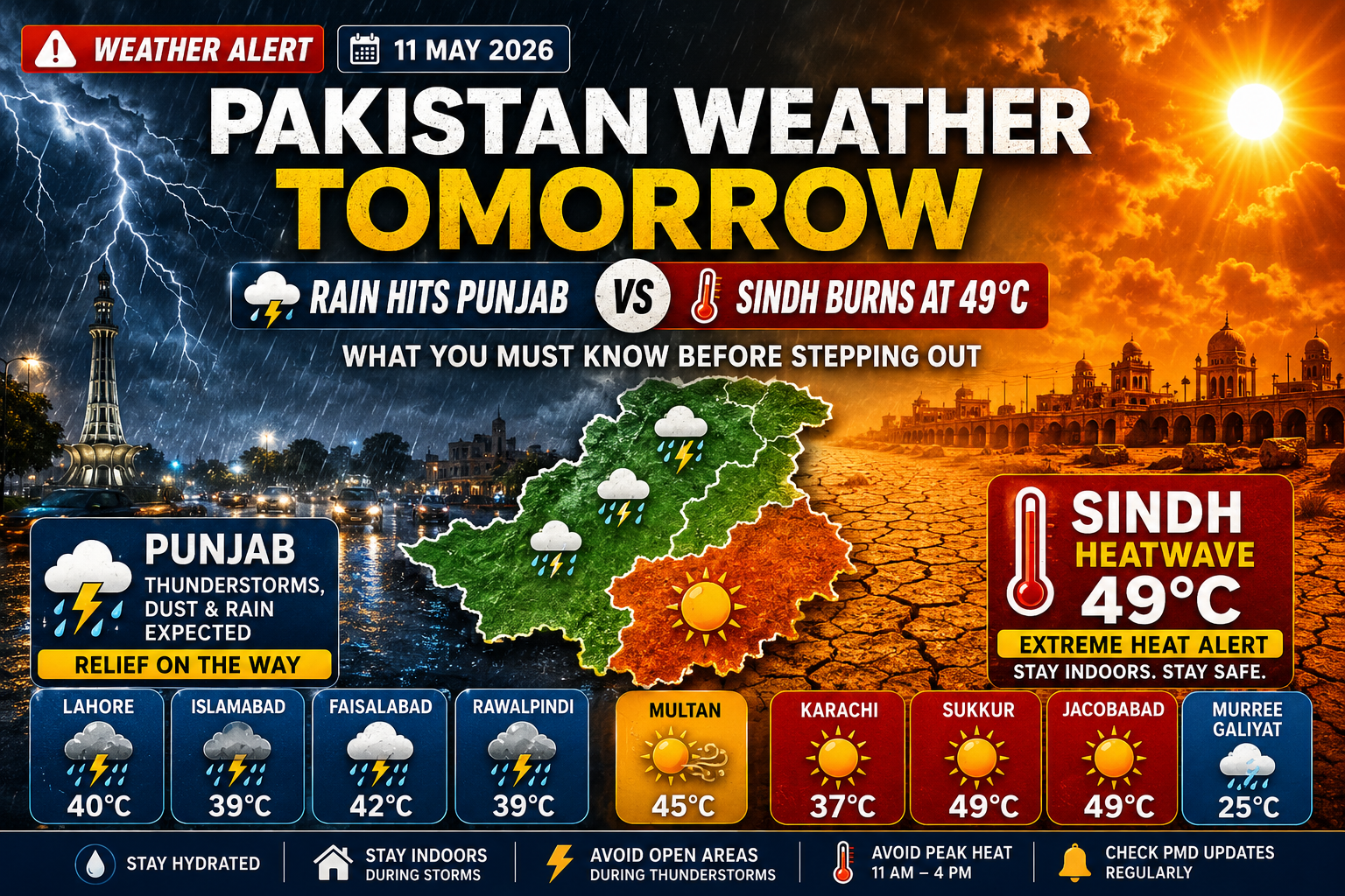 Pakistan Weather Tomorrow: Rain Hits Punjab While Sindh Burns at 49°C 