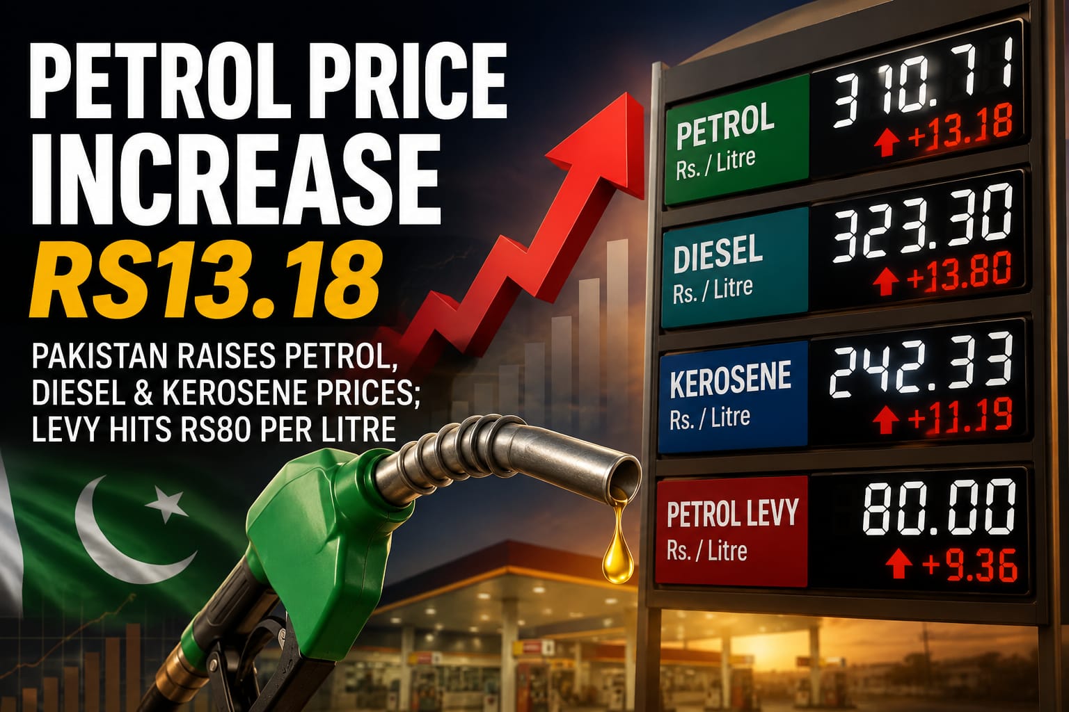 Petrol Price Increase RS13.18: Pakistan Raises Petrol, Diesel, and Kerosene Prices as Fuel Levy Reaches Rs80